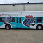 This Sangamon Mass Transit Bus, named "Buddy," has been decorated to commemorate the 100th anniversary of Route 66.