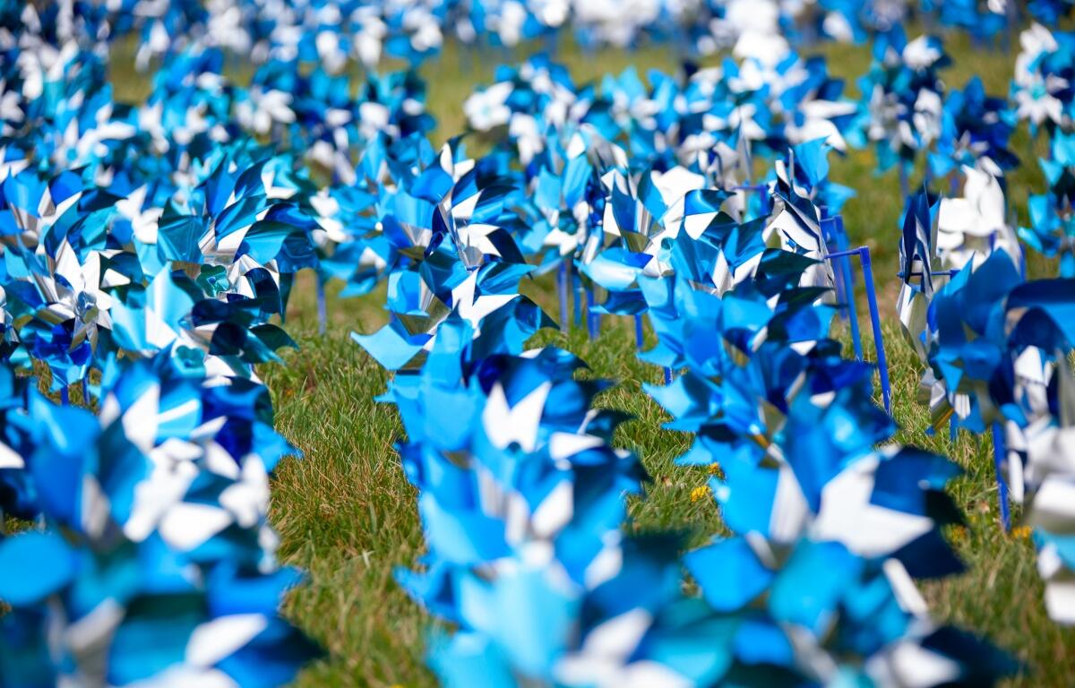 Blue pinwheels were placed at HSHS St. John's Children's Hospital for Child Abuse Prevention Month.