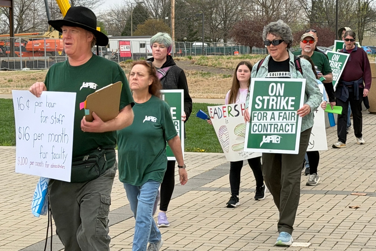 Members of the UIS United Faculty union went on strike Friday morning, picketing around the UIS quad.