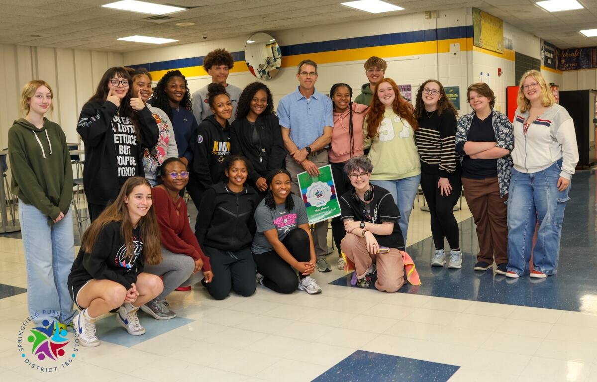 Matt Maton, center, the District 186/Horace Mann Educator of the Year.
