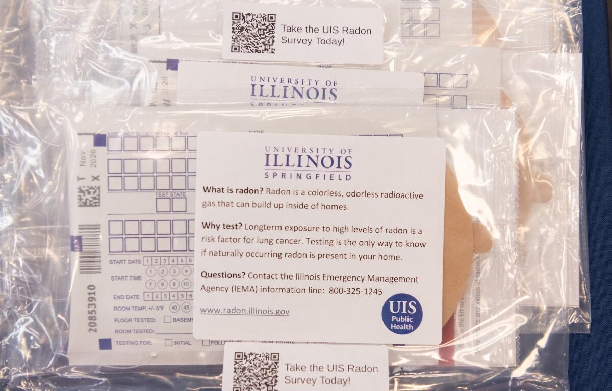 The Master's in Public Health Epidemiology class at a health fair in Crown Plaza hotel Friday, March 27, 2026. The students were passing out radon home detection kits to attendees and talking about the dangers of radon exposure.