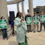 State Rep. Carol Ammons (D-Urbana) spoke at a rally for striking University of Springfield faculty union members Wednesday, April 8.