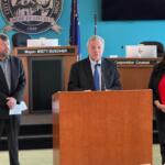 At a press conference recently in the Springfield Municipal Center, Left to Right: CWLP Water Division Manager Todd LaFountain, Senator Dick Durbin, Mayor Misty Buscher.