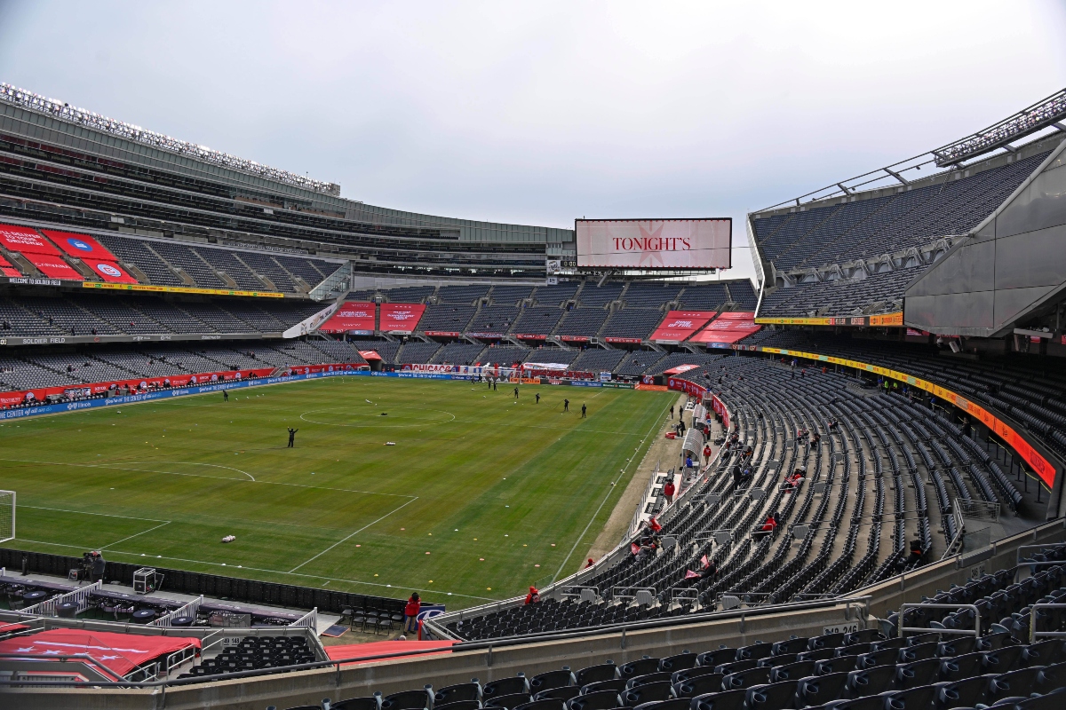 FILE - Soldier Field is seen for an MLS soccer match between the Chicago Fire and the CF Montréal, Saturday, Feb. 28, 2026, in Chicago. (AP Photo/Matt Marton, File)