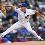 Chicago Cubs starter Matthew Boyd delivers a pitch during a baseball game against the Los Angeles Angels in Chicago, Wednesday, April 1, 2026. (AP Photo/Paul Beaty)
