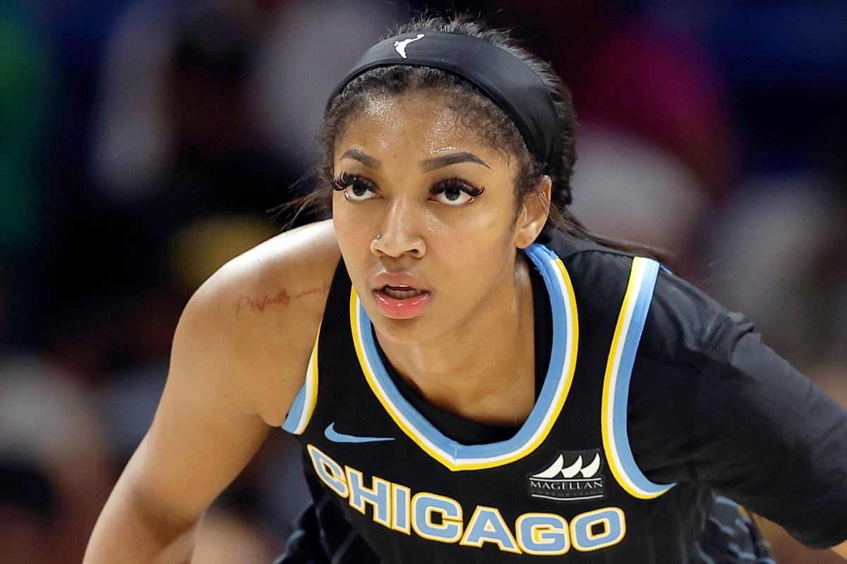FILE - Chicago Sky forward Angel Reese (5) follows the play during a WNBA basketball game against the Dallas Wings, Wednesday, May 15, 2024, in Arlington, Texas. (AP Photo/Brandon Wade, File)