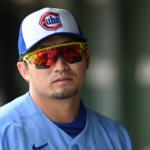 Chicago Cubs' Seiya Suzuki looks on from the dugout before a baseball game against the Pittsburgh Pirates in Chicago, Friday, April 10, 2026. (AP Photo/Paul Beaty)