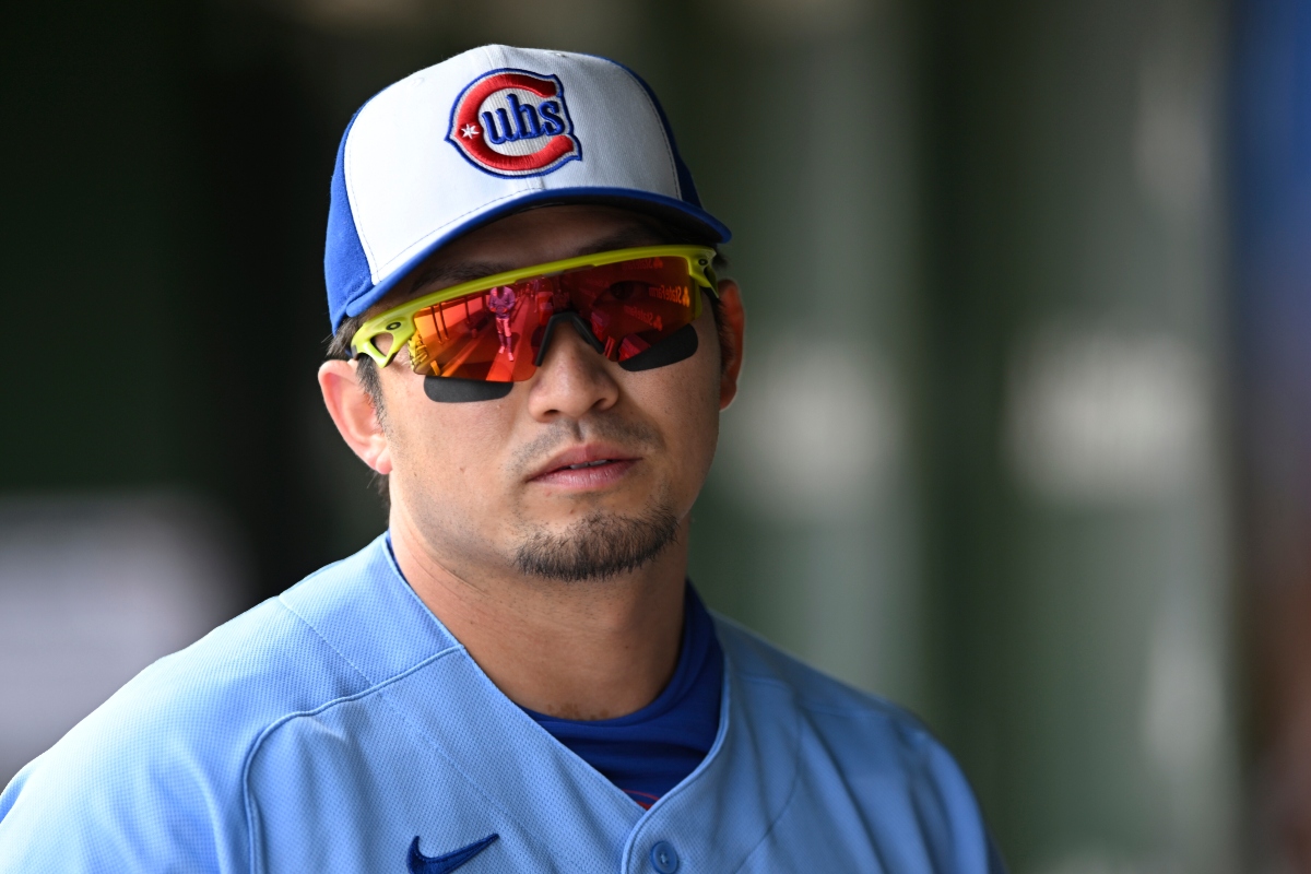 Chicago Cubs' Seiya Suzuki looks on from the dugout before a baseball game against the Pittsburgh Pirates in Chicago, Friday, April 10, 2026. (AP Photo/Paul Beaty)
