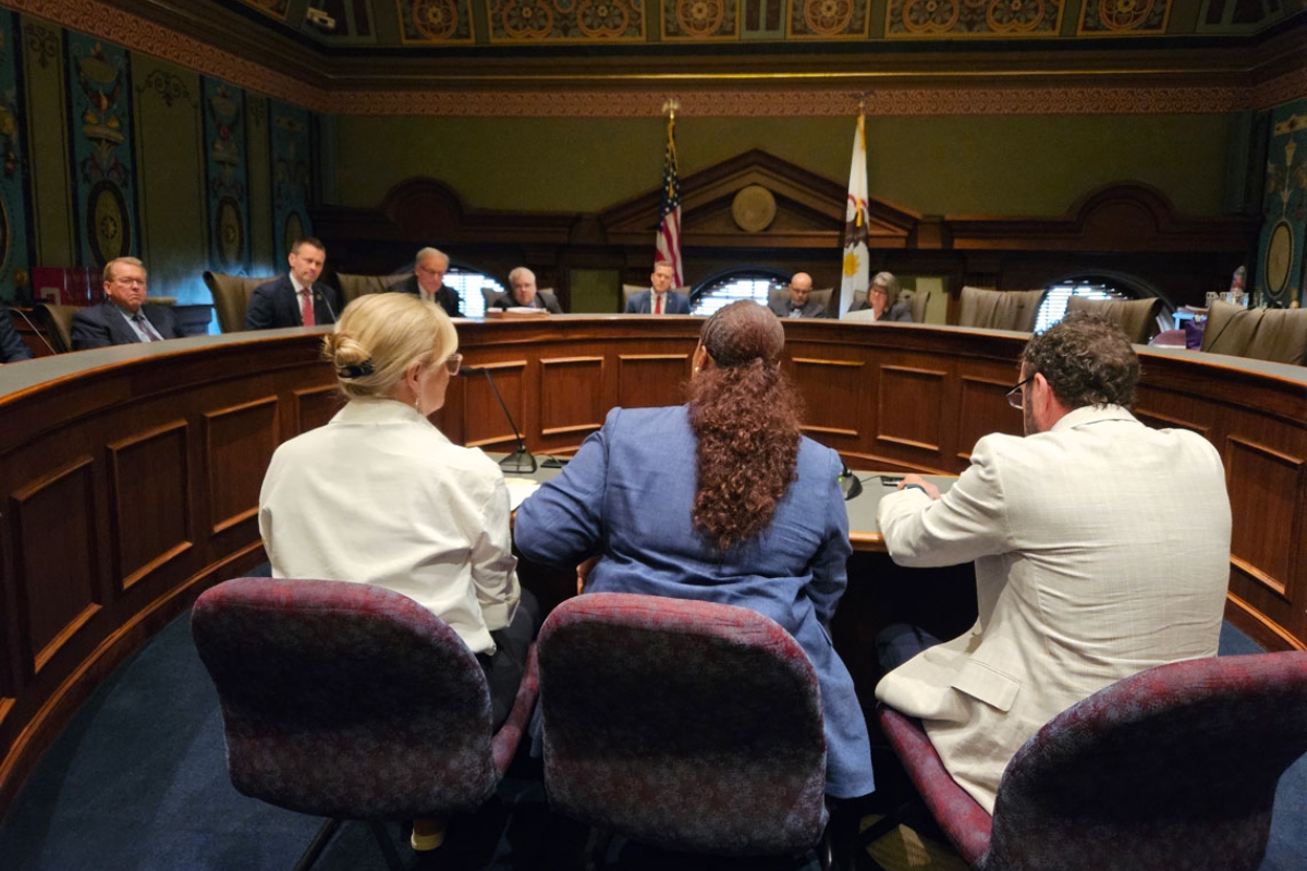 Officials from the Department of Central Management Services testify before the legislative Commission on Government Forecasting and Accountability about expected cost increases next year in the state employee group health insurance system. (Capitol News Illinois photo by Peter Hancock)