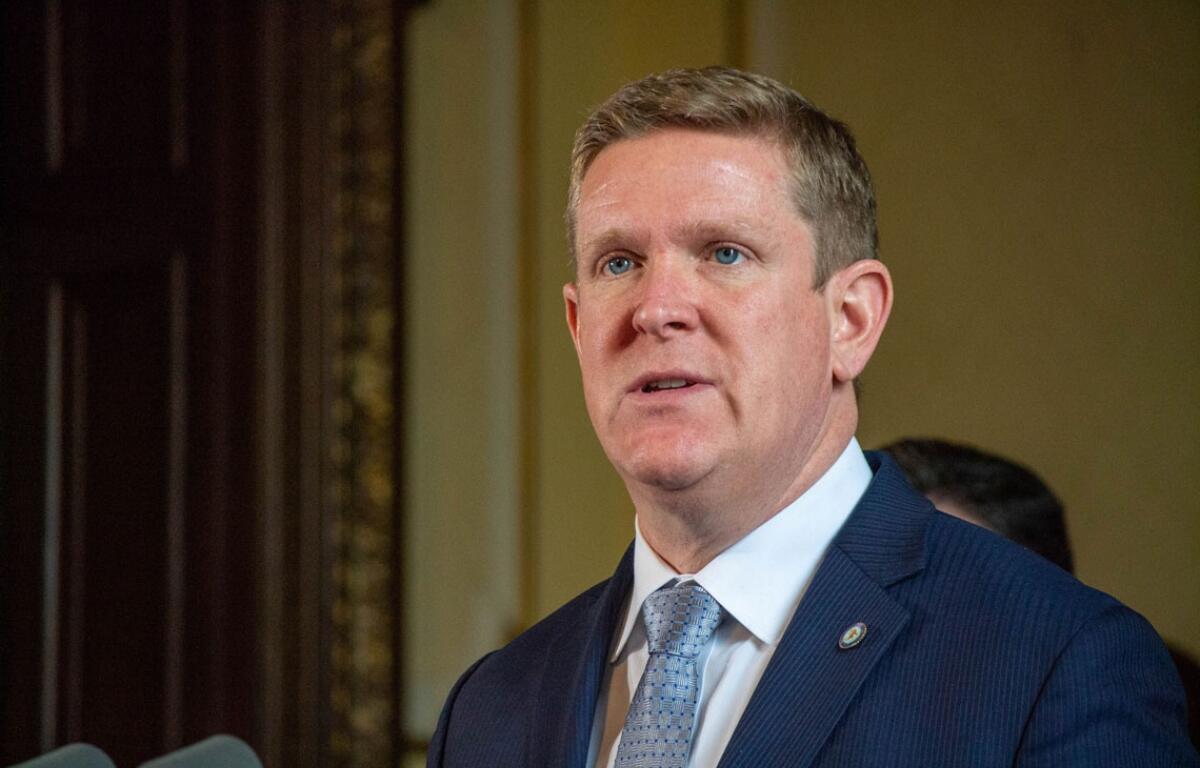 Illinois State Police Director Brendan Kelly is pictured in the governor’s office in Springfield in 2022. (Capitol News Illinois photo by Jerry Nowicki)