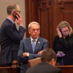State Sen. Dale Fowler watches Gov. JB Pritzker’s State of the State speech on Feb. 18, 2026. (Capitol News Illinois photo by Jerry Nowicki)