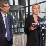 Former 9th District congressional candidate Katherine “Kat” Abughazaleh addresses reporters following her Nov. 12, 2025, arraignment hearing in Chicago. (Capitol News Illinois photo by Hannah Meisel)
