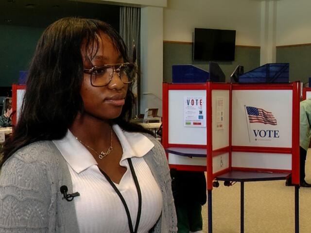 High school senior Josephine Oke, a Sangamon County election judge, speaks to Capitol News Illinois on the day of the March 2026 primary election. (Capitol News Illinois photo by Andrew Campbell)