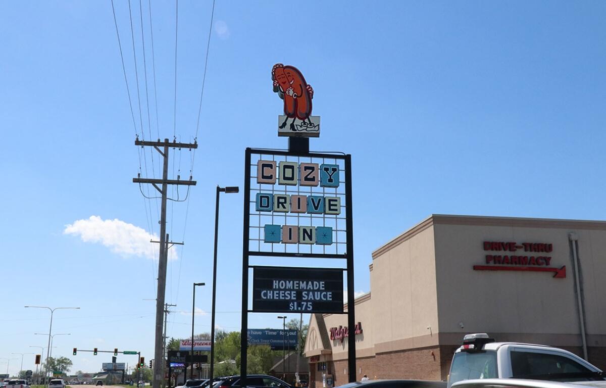 The rotating sign at Cozy Dog Drive-In greeted visitors entering Springfield along Route 66. (Medill Illinois News Bureau photo by Chloe Park)