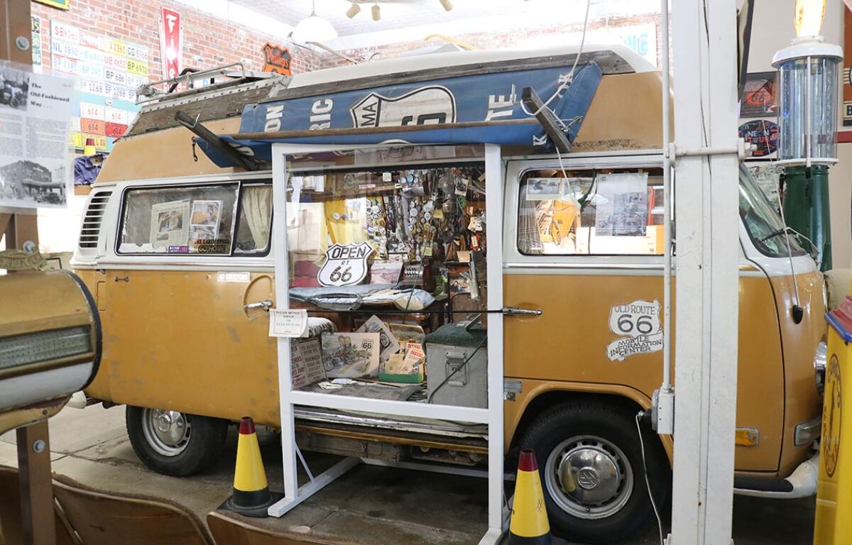 Bob Waldmire’s orange Volkswagen microbus sat on display for visitors to view. (Medill Illinois News Bureau photo by Chloe Park)