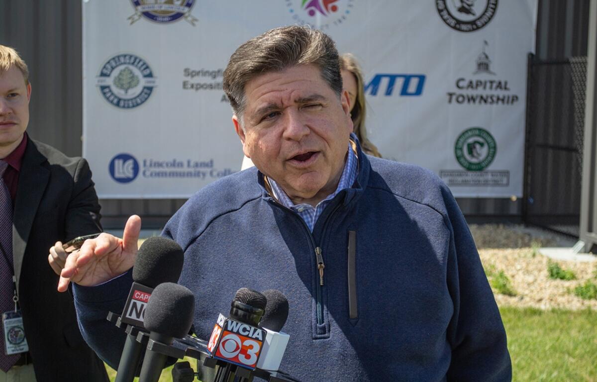 Gov. JB Pritzker speaks to reporters at an event in Springfield on Tuesday, April 28, 2026. (Capitol News Illinois file photo by Jerry Nowicki)