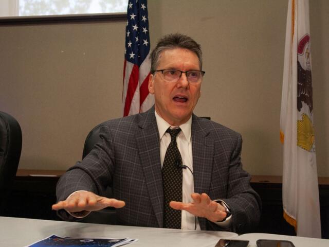 Matt Dietrich, spokesperson for the Illinois State Board of Elections, speaks to Capitol News Illinois. (Capitol News Illinois photo by Jenna Schweikert)