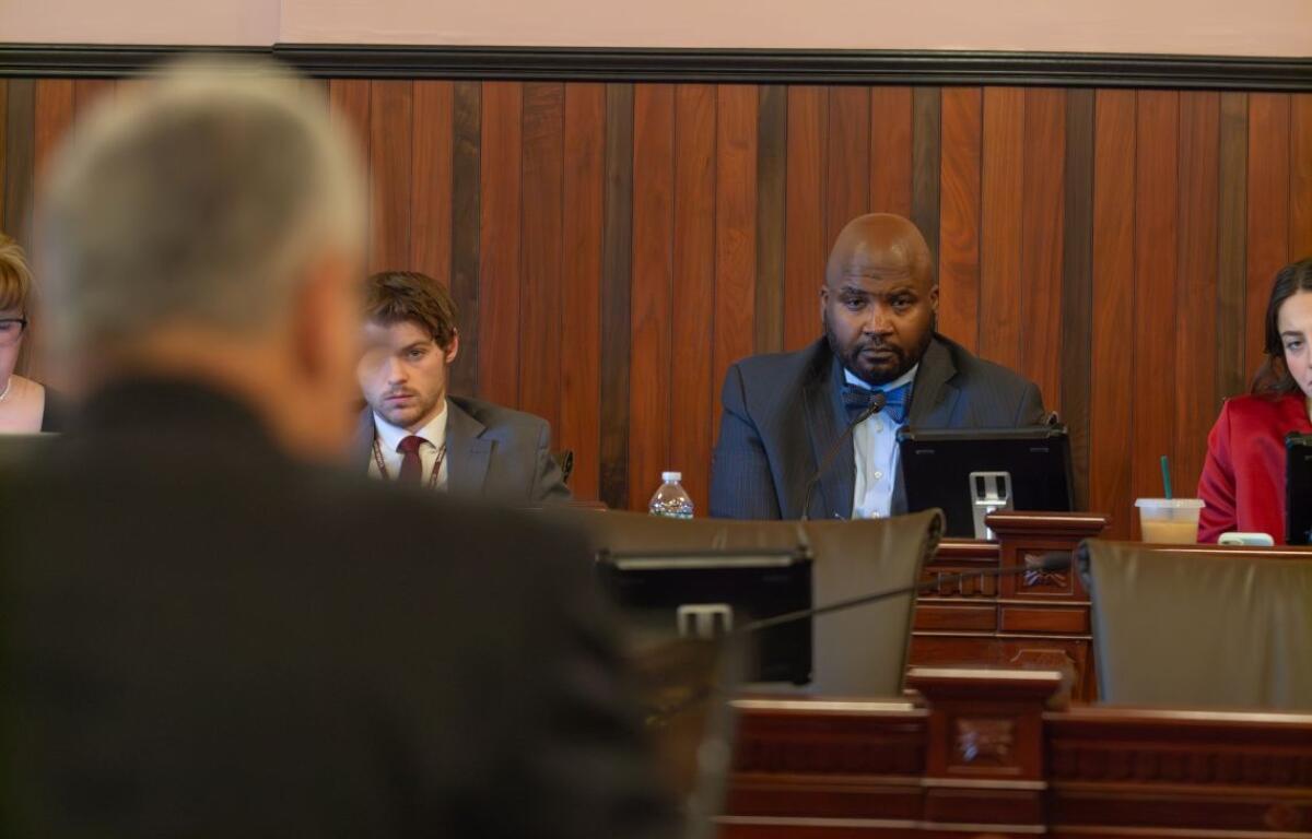 Senate Revenue Committee Chair Elgie Sims, D-Chicago, listens to a budget update from Department of Revenue Director David Harris on Wednesday, May 13, 2026. (Capitol News Illinois photo by Jerry Nowicki)