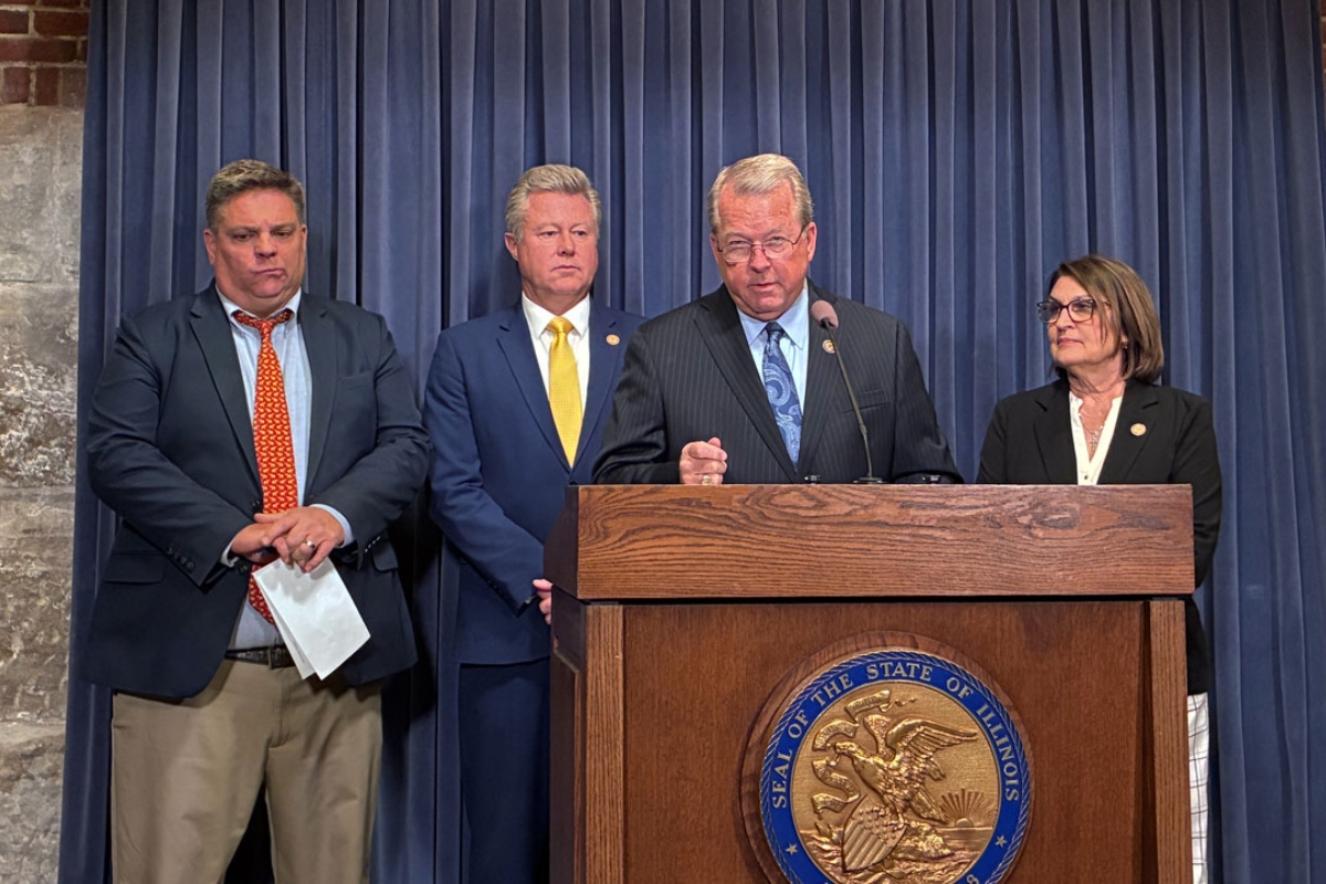 Sen. Don DeWitte, R-St. Charles, discusses the budget at a news conference at the Statehouse on May 27, 2026. (Capitol News Illinois photo by Ben Szalinski)