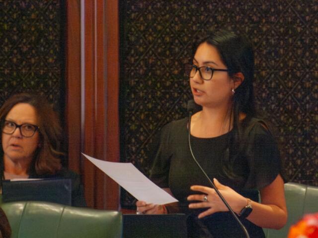 Rep. Barbara Hernandez, D-Aurora, presents her e-bike regulation bill in the Illinois House on May 27, 2026. (Capitol News Illinois photo by Jenna Schweikert)