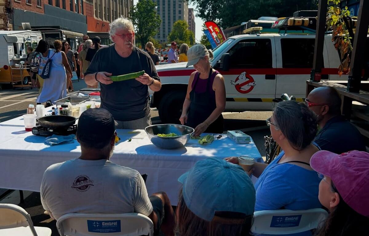 A demonstration at one of the Old Capitol Farmers Markets in 2025.