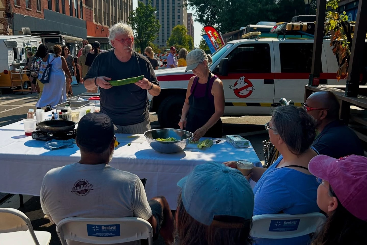 A demonstration at one of the Old Capitol Farmers Markets in 2025.
