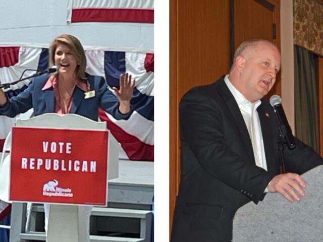 Kathi Salvi (left) former Illinois Republican Party chair, and Bob Grogan, Salvi's replacement.