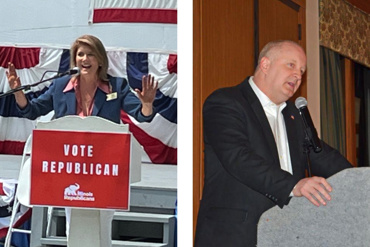 Kathi Salvi (left) former Illinois Republican Party chair, and Bob Grogan, Salvi's replacement.