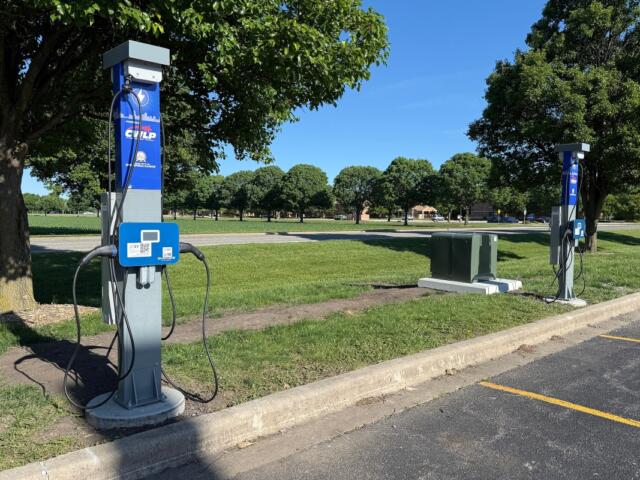 These electric vehicle charging stations are now available near the athletic center at the University of Illinois Springfield.