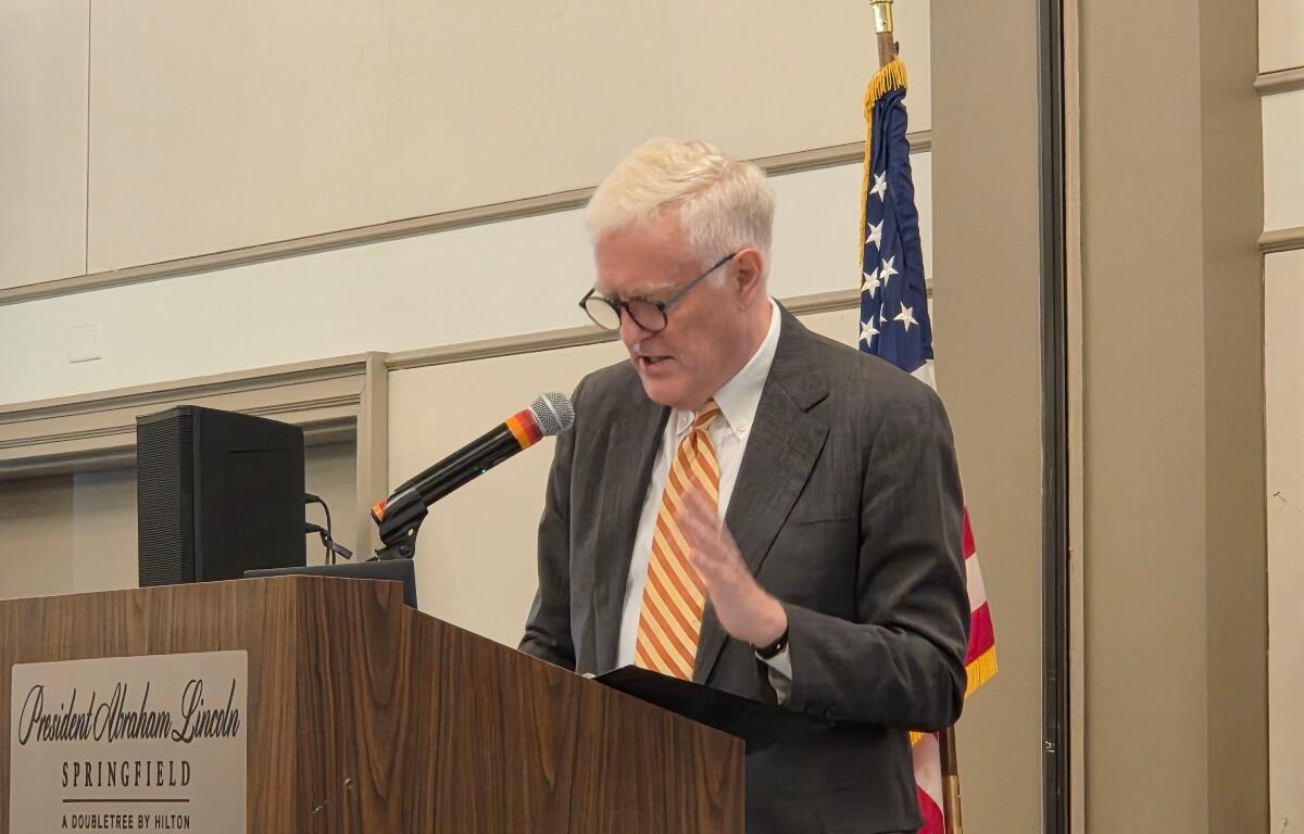 Sangamon County Board Chair Andy Van Meter speaks at the State of Greater Springfield luncheon Tuesday, May 19, hosted by the Greater Springfield Chamber of Commerce.