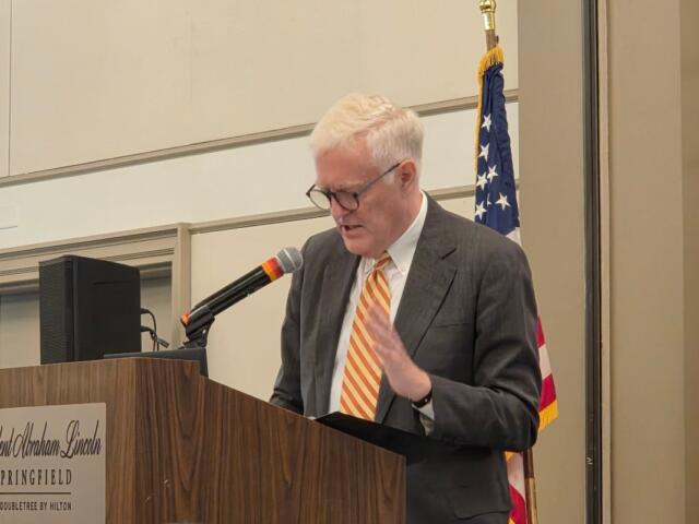 Sangamon County Board Chair Andy Van Meter speaks at the State of Greater Springfield luncheon Tuesday, May 19, hosted by the Greater Springfield Chamber of Commerce.