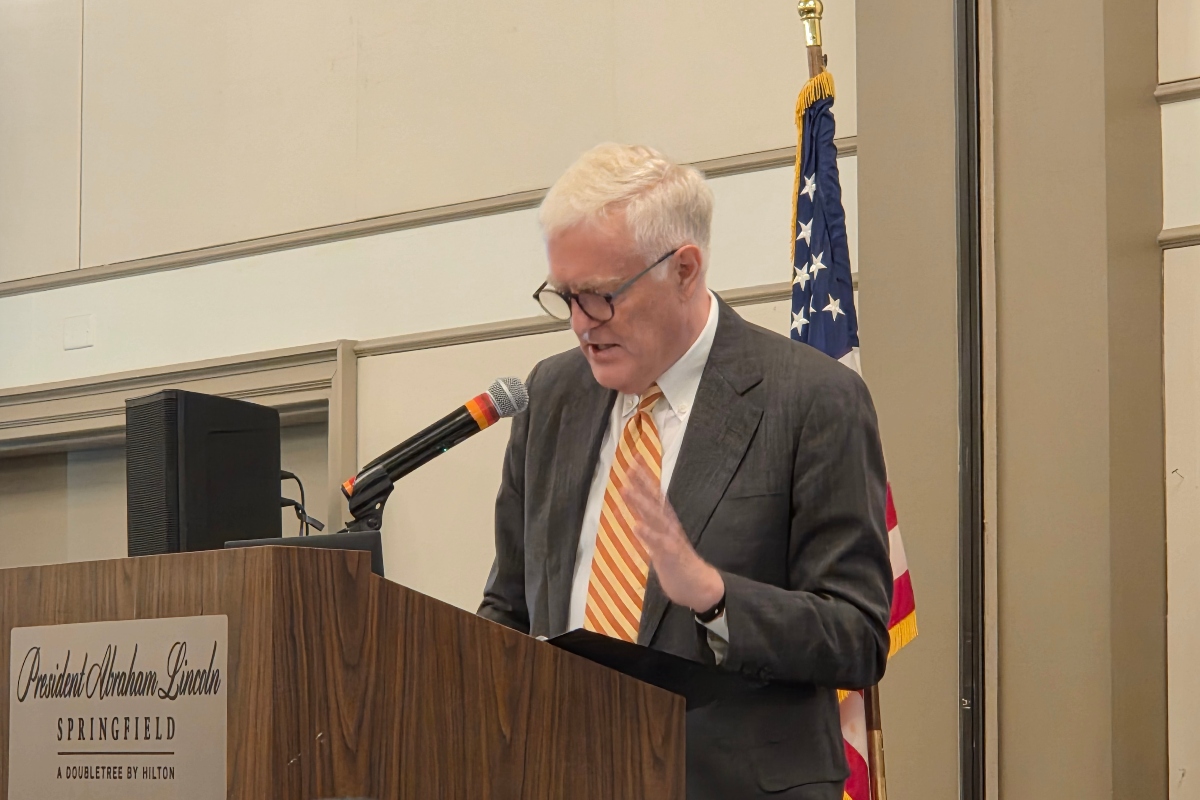 Sangamon County Board Chair Andy Van Meter speaks at the State of Greater Springfield luncheon Tuesday, May 19, hosted by the Greater Springfield Chamber of Commerce.