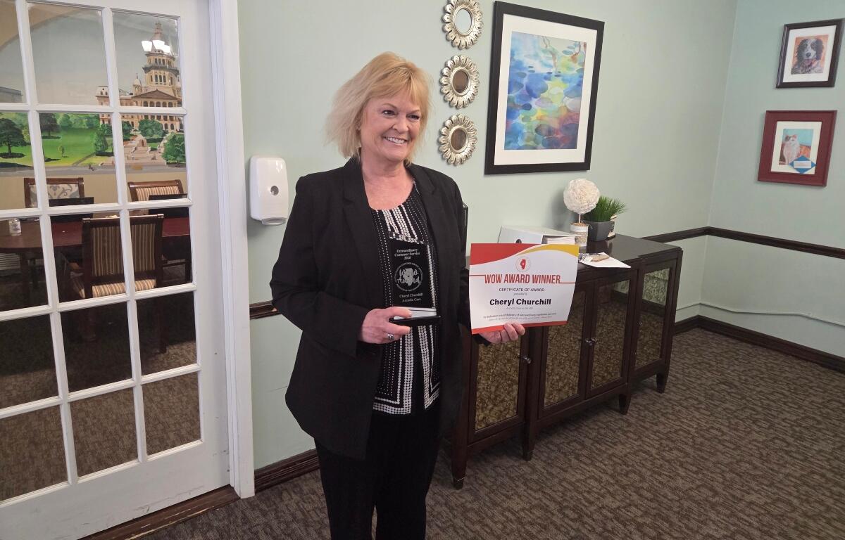 Cheryl Churchill of Arcadia on the Hill is the 1st Quarter 2026 WOW Award from the Central Illinois Customer Service Association.