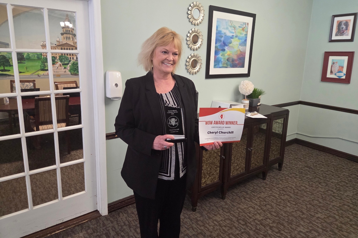 Cheryl Churchill of Arcadia on the Hill is the 1st Quarter 2026 WOW Award from the Central Illinois Customer Service Association.