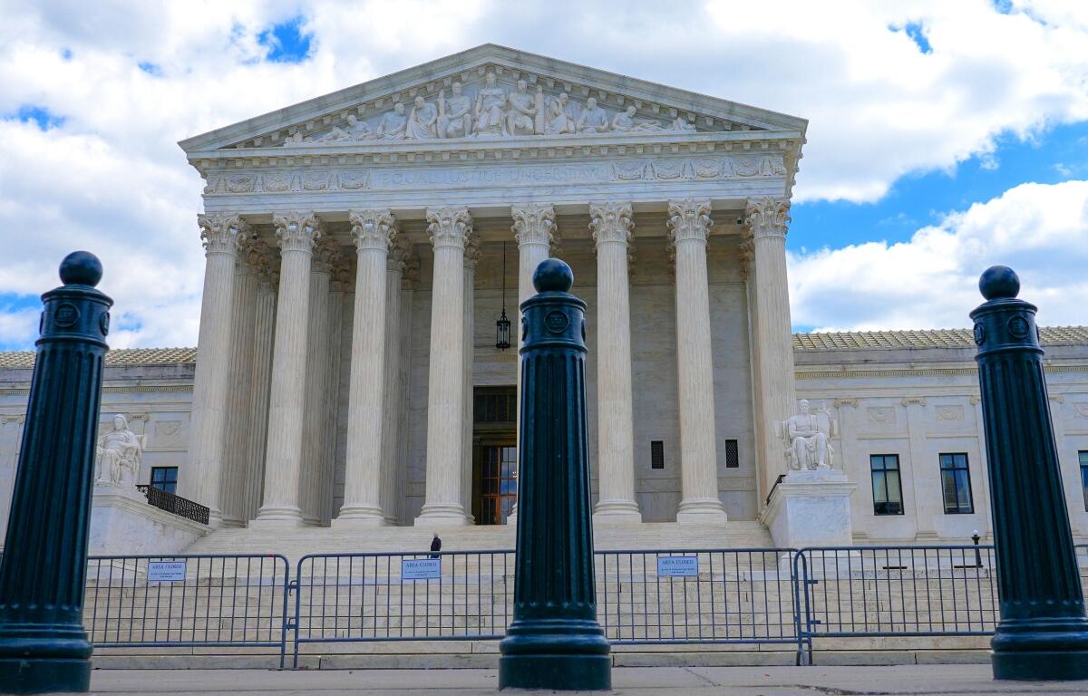 The U.S. Supreme Court is seen, Thursday, April 30, 2026, in Washington. (AP Photo/Mariam Zuhaib)