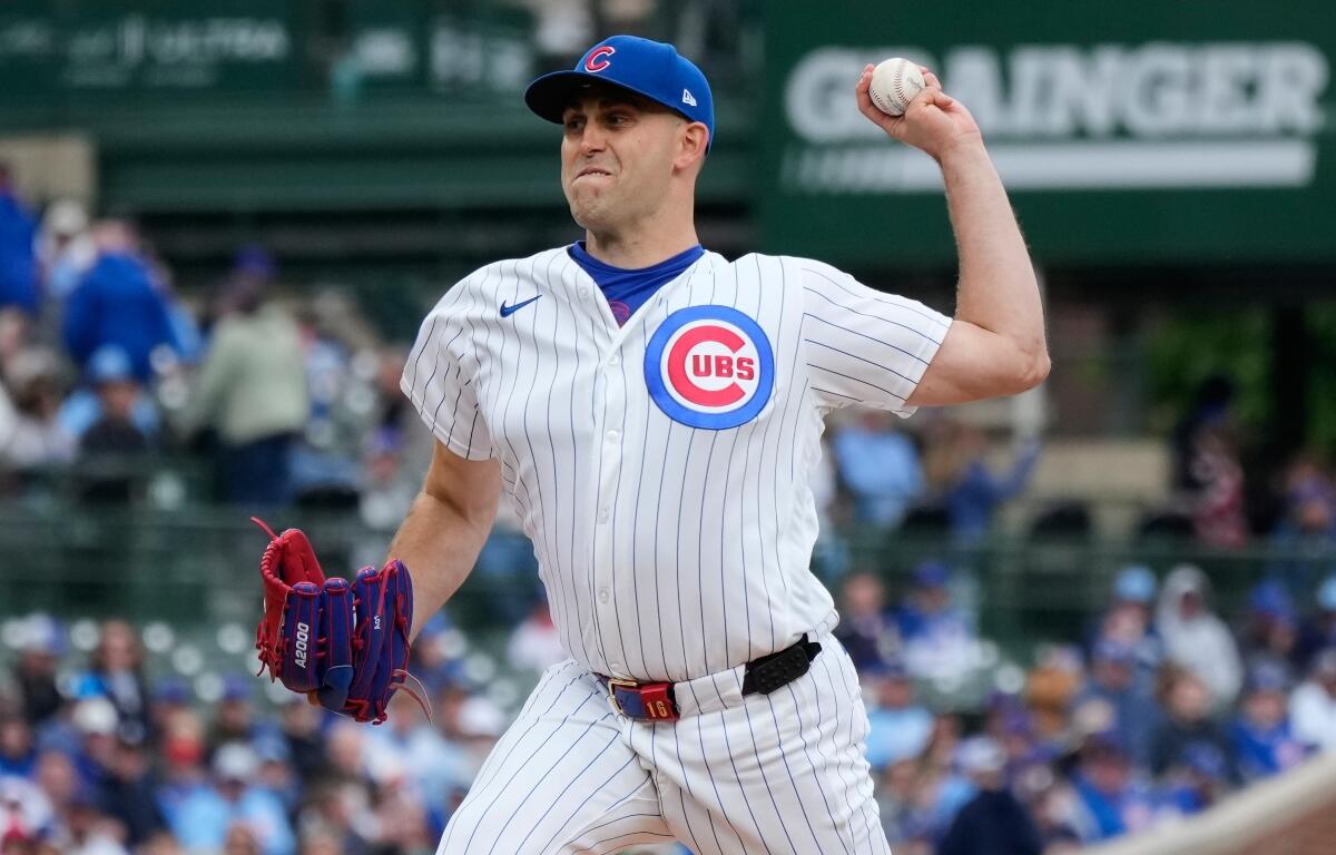 Chicago Cubs starting pitcher Matthew Boyd throws against the Arizona Diamondbacks during the first inning of a baseball game in Chicago, Sunday, May 3, 2026. (AP Photo/Nam Y. Huh)