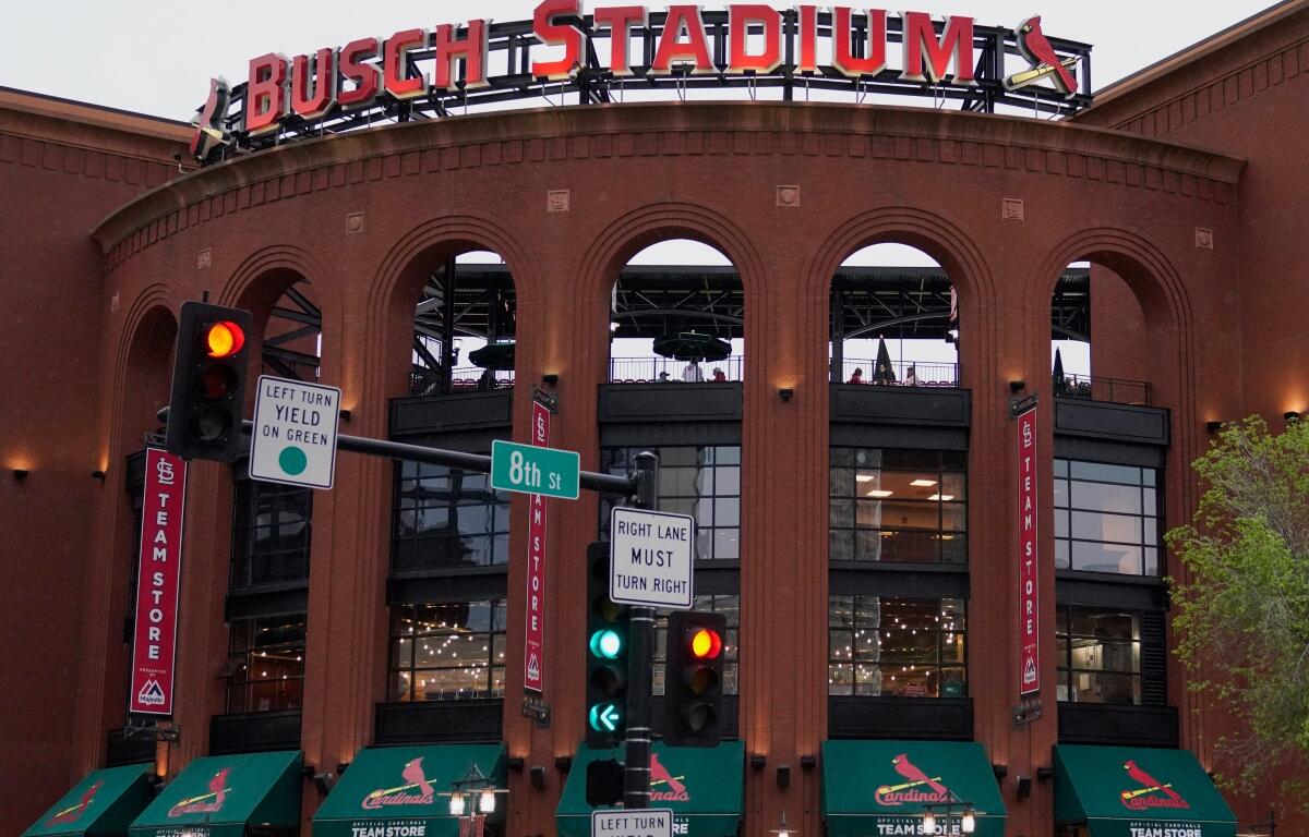 FILE - The Busch Stadium is seen on May 4, 2021, in St. Louis. (AP Photo/Jeff Roberson, File)
