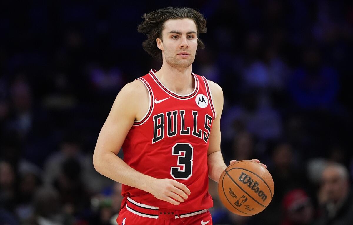 FILE - Chicago Bulls' Josh Giddey plays during the second half of an NBA basketball game March 25, 2026, in Philadelphia. (AP Photo/Matt Slocum, File)