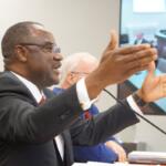 Illinois State University President Aondover Tarhule speaks to a Senate committee in Springfield on April 28, 2026. (Capitol News Illinois photo by Peter Hancock)