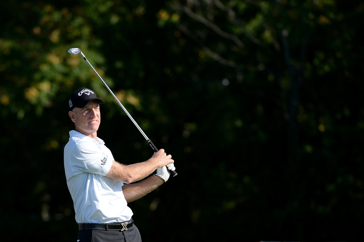 FILE -:Jim Furyk watches his shot during the Barclays Pro-Am held at the Plainfield Country Club in Edison,NJ,August 26,2015.