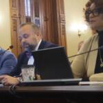 Rep. Camille Lilly, right, testifies before a House committee for passage of a bill calling for an audit of the federal 340B drug pricing program in Illinois. Also testifying were Peter Fotos, left, of Pharmaceutical Research and Manufacturers of America, and John Conrad of the Illinois Biotechnology Industry Organization. (Capitol News Illinois photo by Peter Hancock)