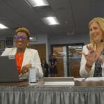 Ronda Dawson, left, executive director of teaching and learning at the Illinois State Board of Education, and Kirsten Parr, director of standards and instruction, present the final draft of the Illinois Comprehensive Numeracy Plan during the board’s regular monthly meeting Wednesday, June 10, 2026, in Springfield. (Capitol News Illinois photo by Peter Hancock)