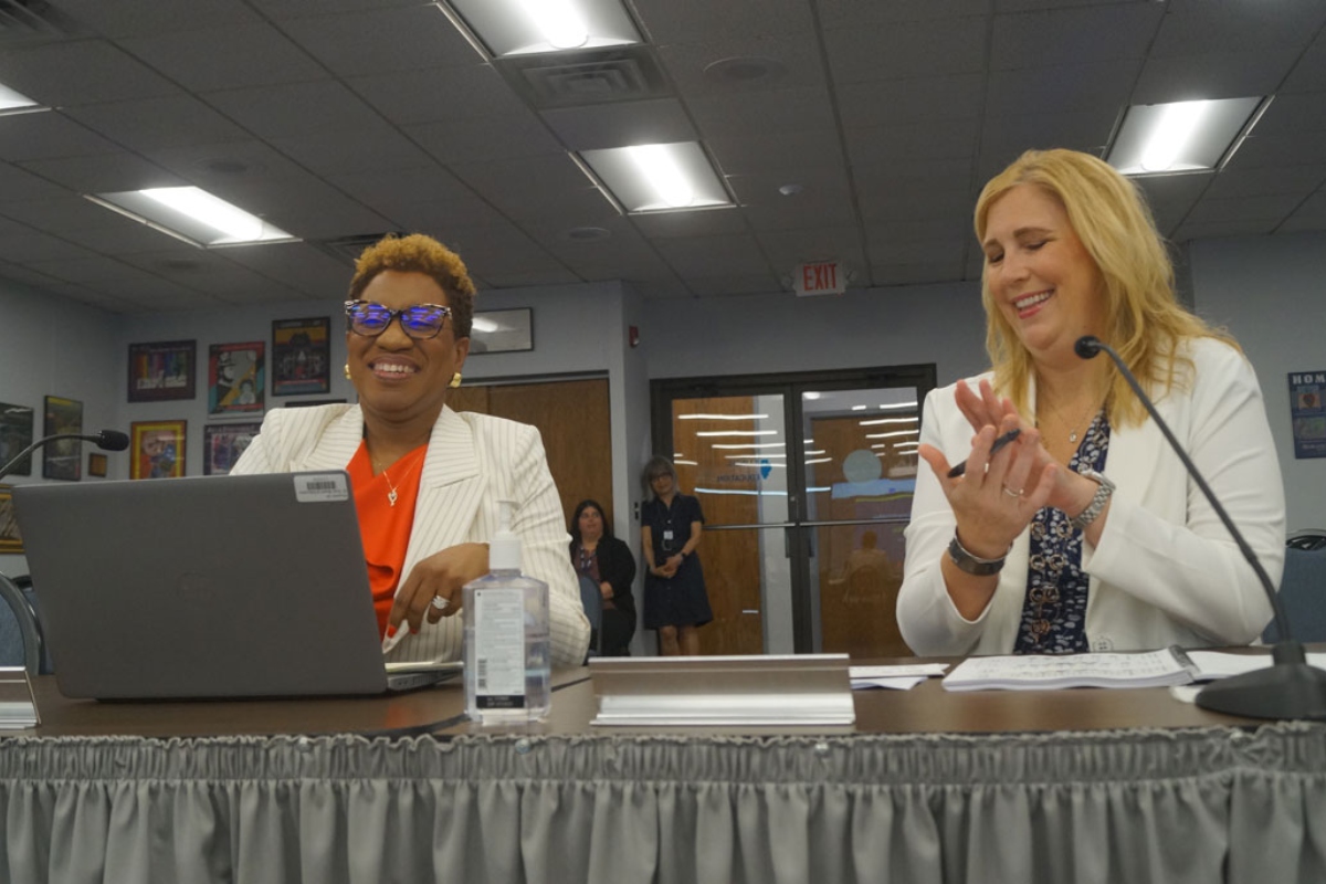 Ronda Dawson, left, executive director of teaching and learning at the Illinois State Board of Education, and Kirsten Parr, director of standards and instruction, present the final draft of the Illinois Comprehensive Numeracy Plan during the board’s regular monthly meeting Wednesday, June 10, 2026, in Springfield. (Capitol News Illinois photo by Peter Hancock)