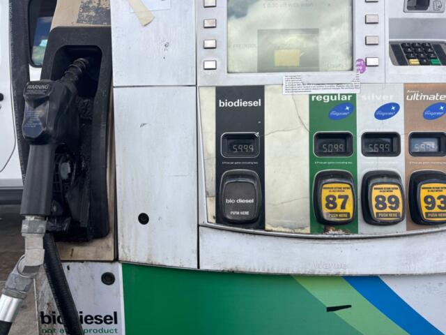 Many fuel stations around Illinois have completely replaced traditional diesel with biodiesel blends. B20 can be used in most diesel engines without modifications. (Medill Illinois News Bureau photo by Naomi Taxay