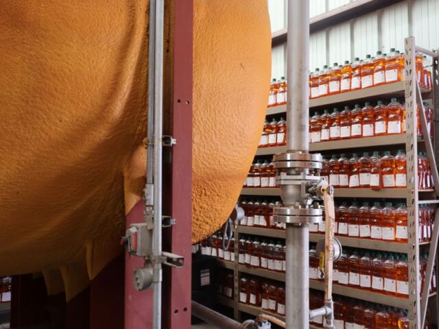 The soybean crush process converts raw soybeans into soybean meal and soybean oil, which can be sold as vegetable oil or used to make biodiesel. (Medill Illinois News Bureau photo by Naomi Taxay)