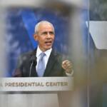 Former President Barack Obama speaks during the dedication ceremony for the Obama Presidential Center, Thursday, June 18, 2026, in Chicago. (AP Photo/Jon Cherry)