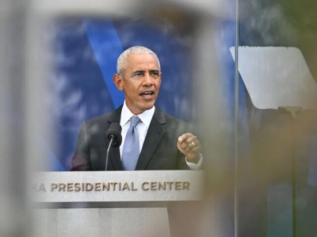 Former President Barack Obama speaks during the dedication ceremony for the Obama Presidential Center, Thursday, June 18, 2026, in Chicago. (AP Photo/Jon Cherry)
