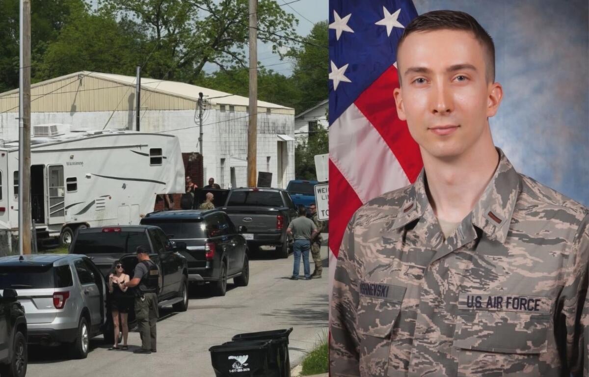 Police raided the Harrisburg, right, in May 2024 after customs officials in New York intercepted a package addressed to him that prosecutors said contained two silencers.