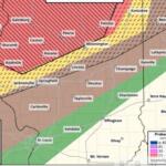 The tornado outlook for Wednesday, June 11. Areas lined or in hash marks indicate the most likely areas for tornadoes.