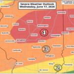 Springfield is inside a cone of "moderate" risk of severe weather Wednesday, June 16.